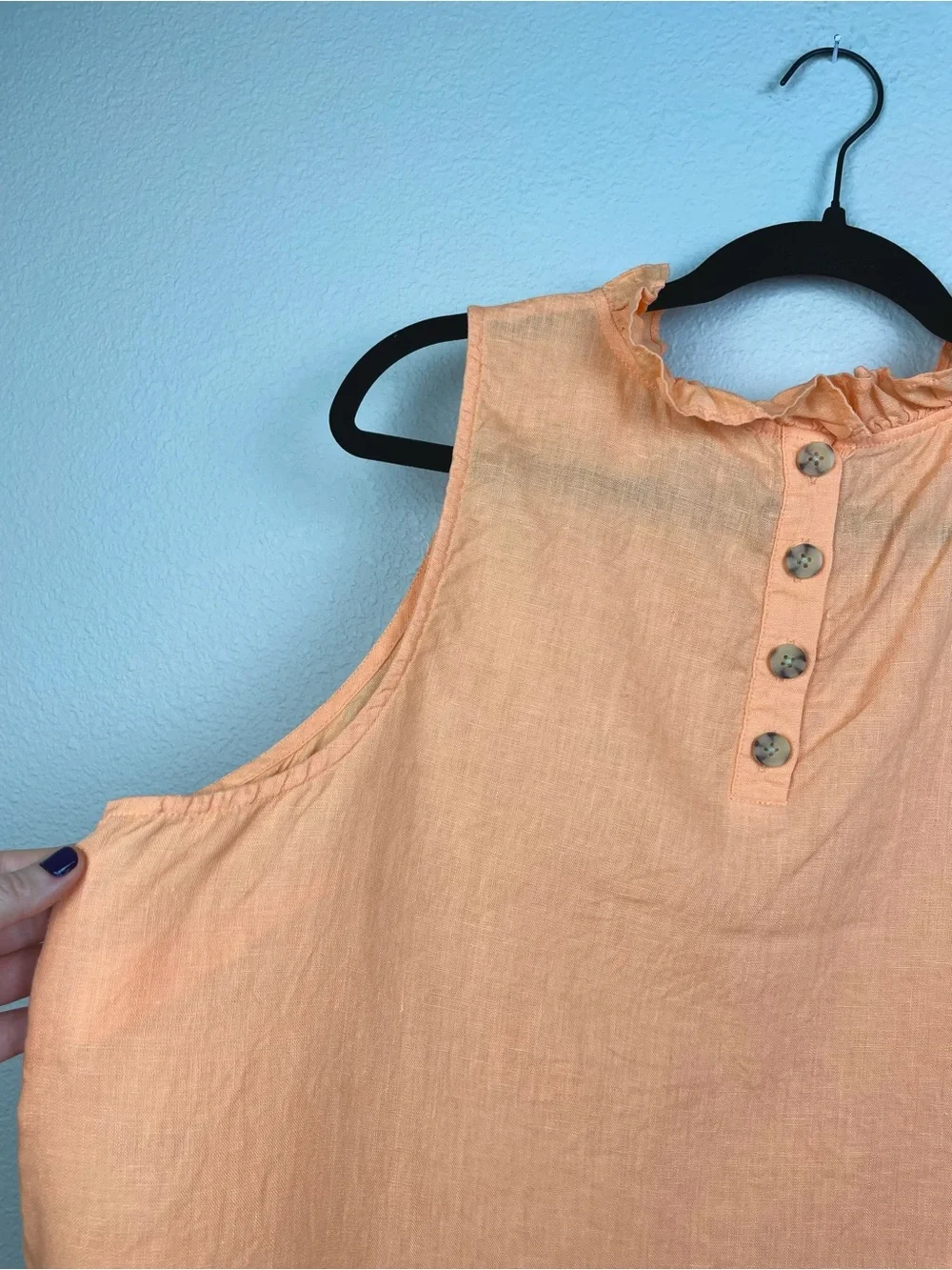J.Crew Women's XL Fleur Top 100% Linen Ruffle Collar Orange Creamsicle Tank